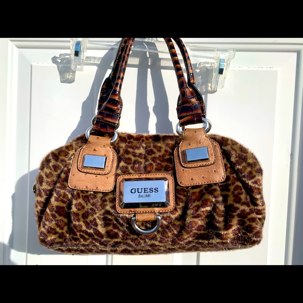 Guess Handbag Cheetah Leopard Shoulder Bag Black